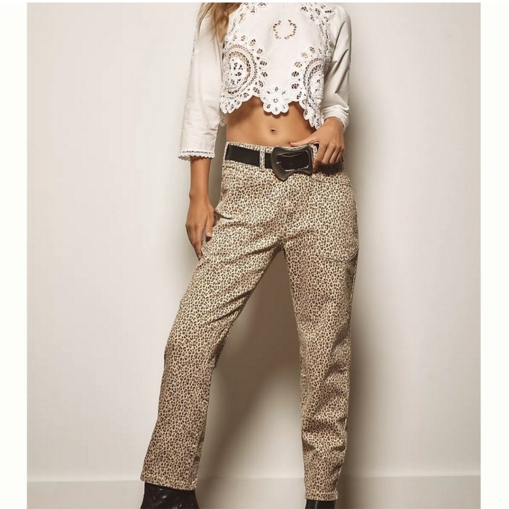 Pilcro High-Rise Leopard Print Jeans in Beige and Black